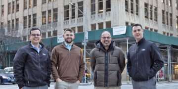 Anthony Magliozzi (Hines), Kyle Dew (Thornton Tomasetti), Yasser Khalifa (Thornton Tomasetti) and Gavin Ennis (Hines) at 345 Hudson Street.